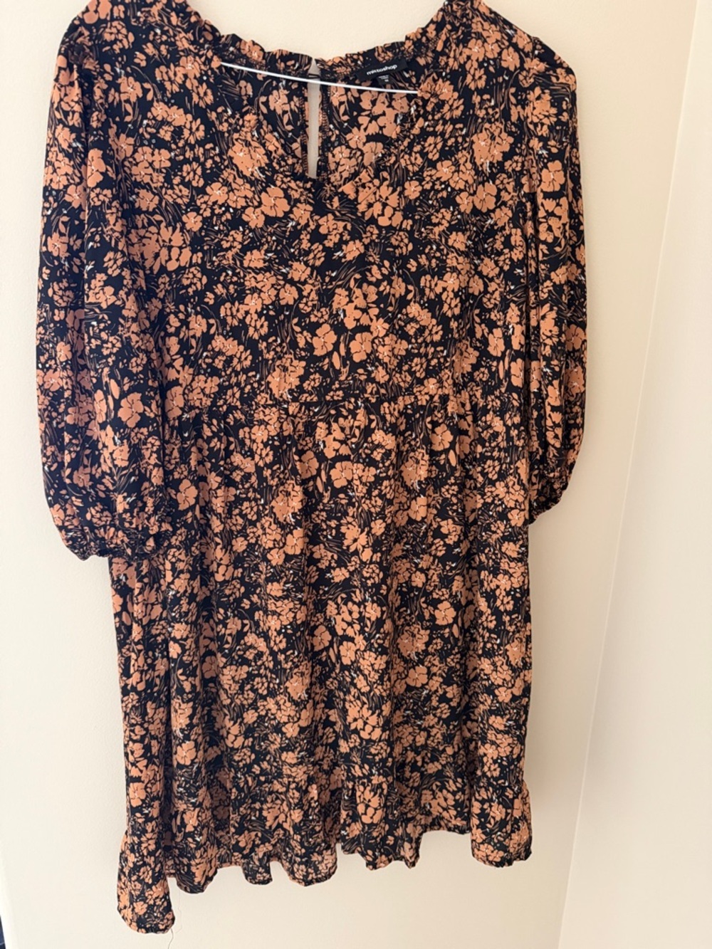 Mittoshop Black Floral Midi Dress with Tan Floral Print